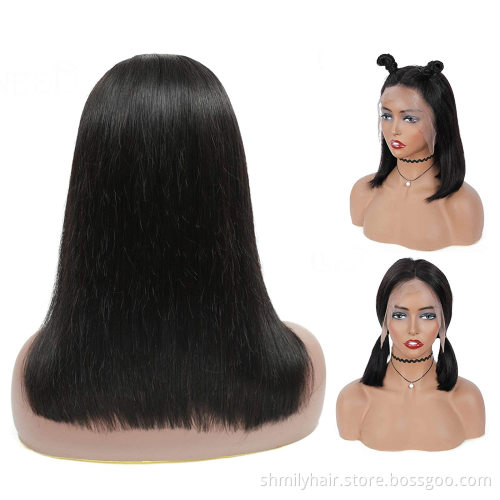 Factory Direct Wholesale Indian Human Hair 6 Inch Straight Bob Wig Double Drawn Swiss Lace Front 13*4 Short Bob Virgin Hair Wig